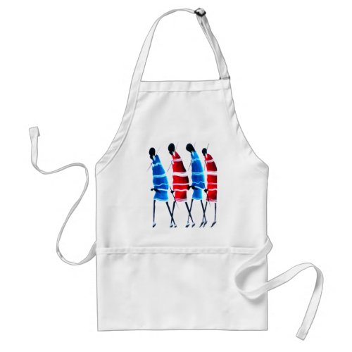 Proud Maasai Morans Striding Tall in Blue and Red Adult Apron