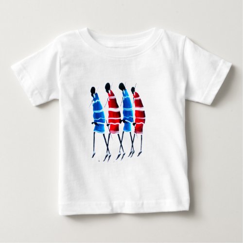 Proud Maasai Morans Striding Tall in Blue and Red Baby T_Shirt