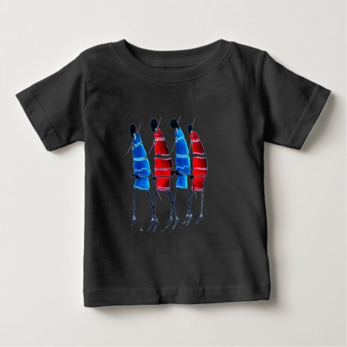 Proud Maasai Morans Striding Tall in Blue and Red Baby T_Shirt