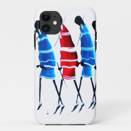 Proud Maasai Morans Striding Tall in Blue and Red iPhone 11 Case