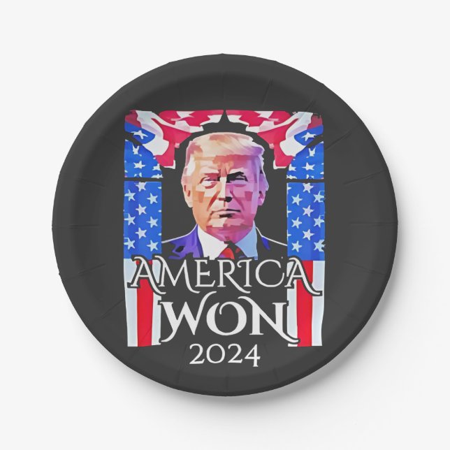 Proud Maga American Trump Won 2024 Inaguration Day Paper Plates (Front)