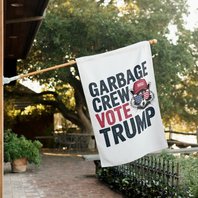 Proud MAGA Garbage Crew Vote Trump Election Raccoo House Flag (In SItu)