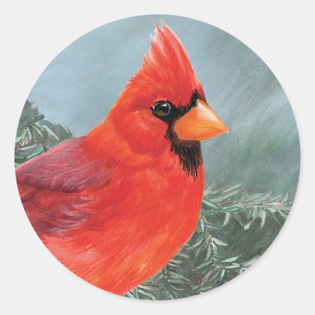 Proud Male Cardinal Classic Round Sticker (Front)