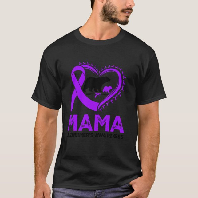 Proud Mama Bear Alzheimer s Awareness Purple Ribbo T-Shirt (Front)