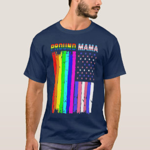 Proud Mama Lesbian Trans American Flag LGBT Pride T-Shirt