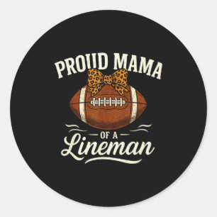 Proud Mama Of A Football Lineman Leopard Srts Bow Classic Round Sticker