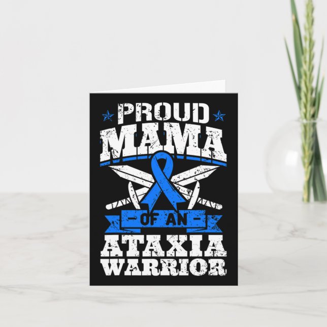 Proud Mama Of An Ataxia Warrior Awareness Ribbon D Card (Front)