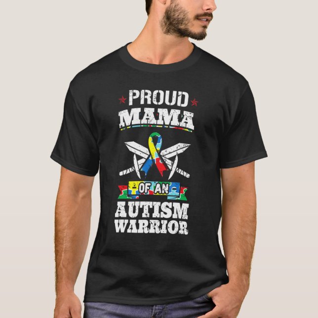 Proud Mama Of An Autism Warrior Awareness Ribbon M T-Shirt (Front)