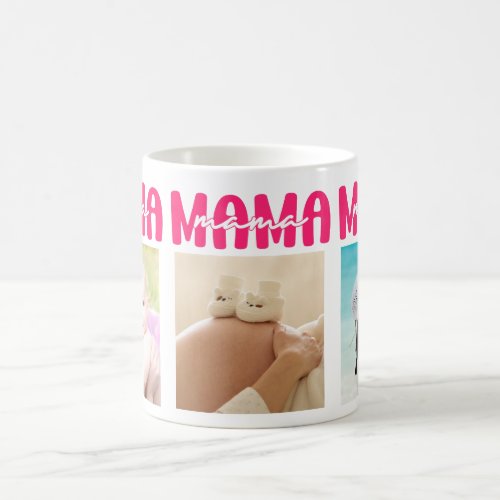 Proud mama pink text photo collage family memories coffee mug