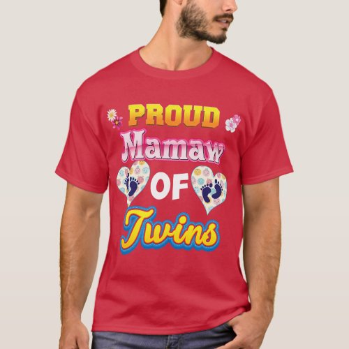 Proud Mamaw Of Twins Mother Day Floral Heart Footp T_Shirt