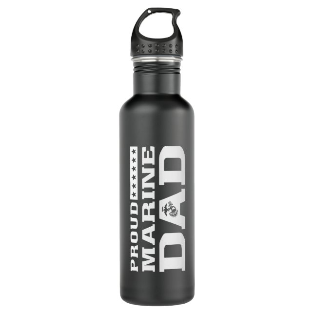 Proud Marine Dad Stainless Steel Water Bottle (Front)