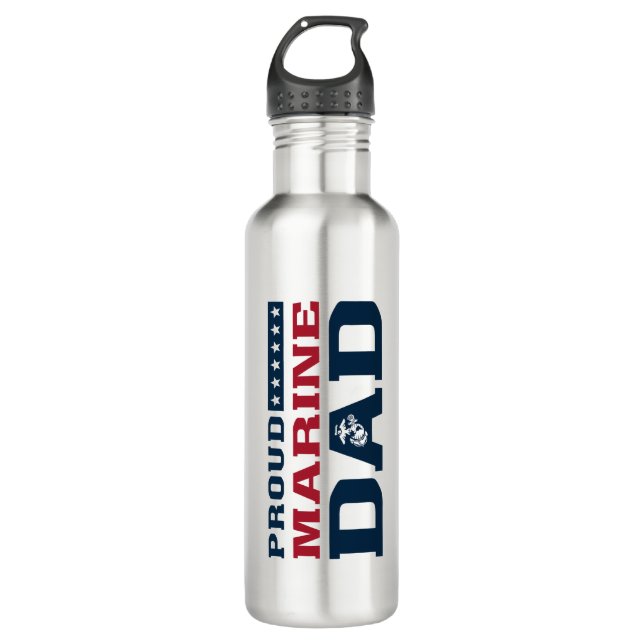 Proud Marine Dad Stainless Steel Water Bottle (Front)