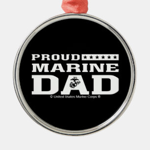 Proud Marine Dad - White Metal Ornament