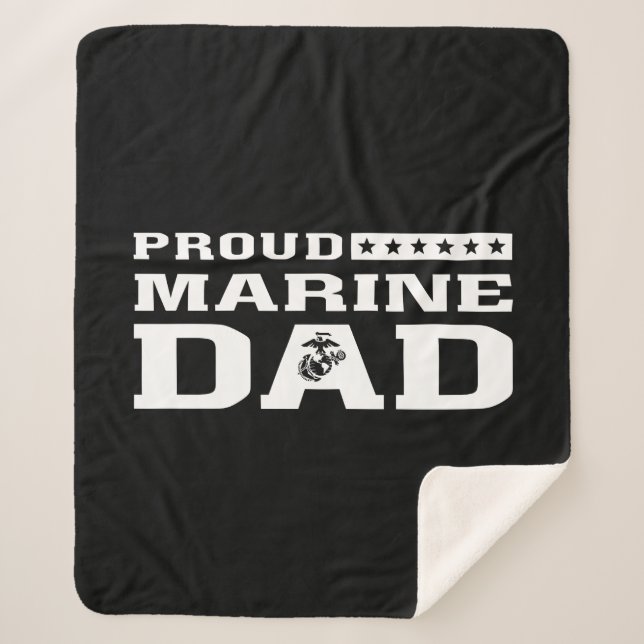 Proud Marine Dad - White Sherpa Blanket (Front)