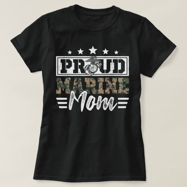 Proud Marine Military Veteran Mom Mama Mommy Mothe T-Shirt (Design Front)