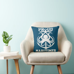 Proud Maritimer anchor octopus Lighthouse route T Throw Pillow