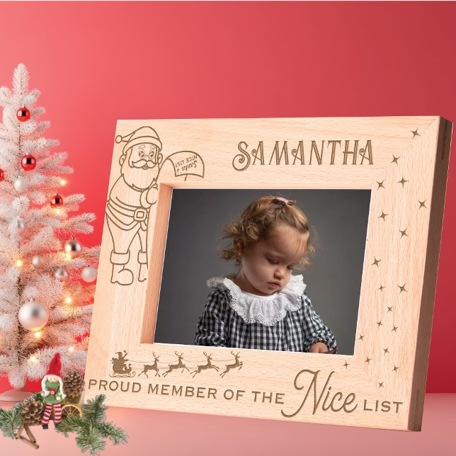 Proud Member of the Nice List Christmas Gift Kids Engraved Frames (Proud Member of the Nice List Christmas Festive Custom Photo Keepsake Gift for Kids Etched Frames)