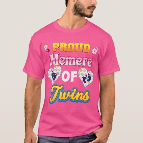 Proud Memere Of Twins Mother Day Floral Heart Foot T_Shirt