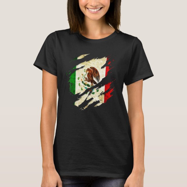 Proud Mexican Chicano Latino Torn Ripped Mexico Fl T-Shirt (Front)