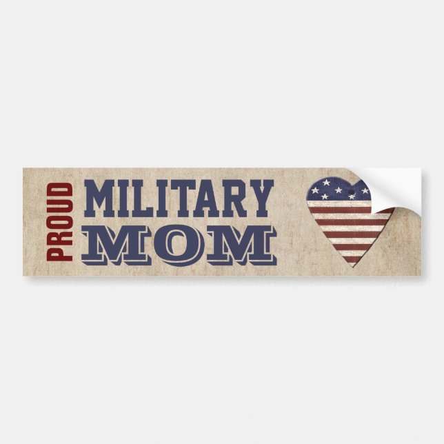 Proud Military Mom With Patriotic Heart Bumper Sticker (Front)