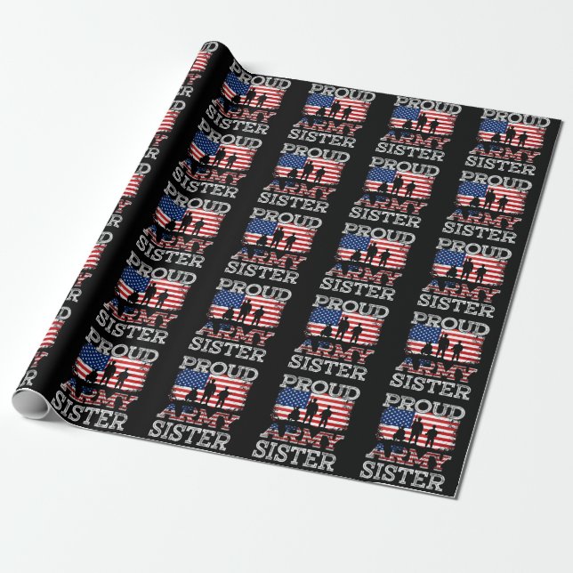 Proud Military Sister American US Soldier Brother Wrapping Paper (Unrolled)