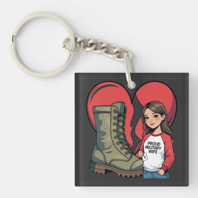 Proud Military Wife – “Boot Wife” Heart Keychain (Front)