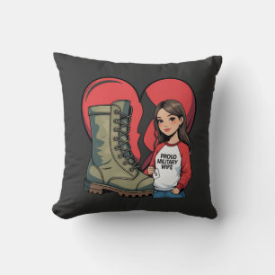 Proud Military Wife – “Boot Wife” Heart Throw Pillow