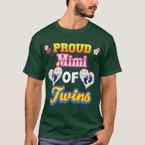Proud Mimi Of Twins Mother Day Floral Heart Footpr T_Shirt