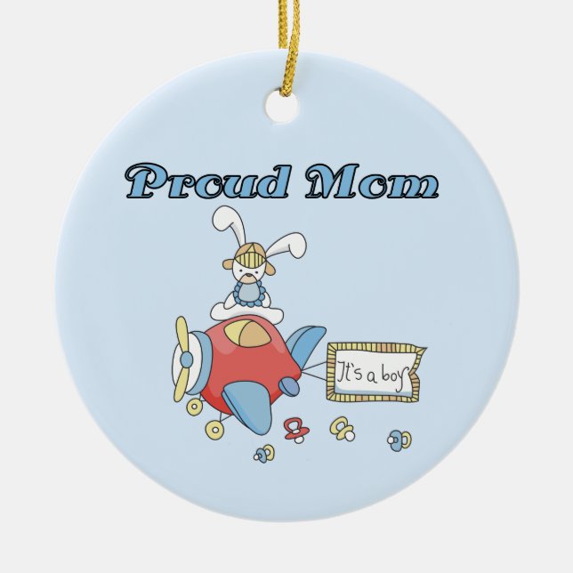 Proud Mom Airplane It's a Boy Gifts Ceramic Ornament (Front)