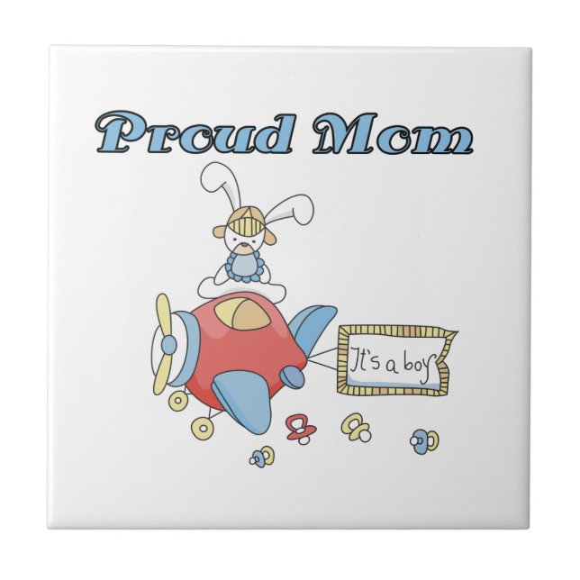 Proud Mom Airplane It's a Boy Gifts Tile (Front)