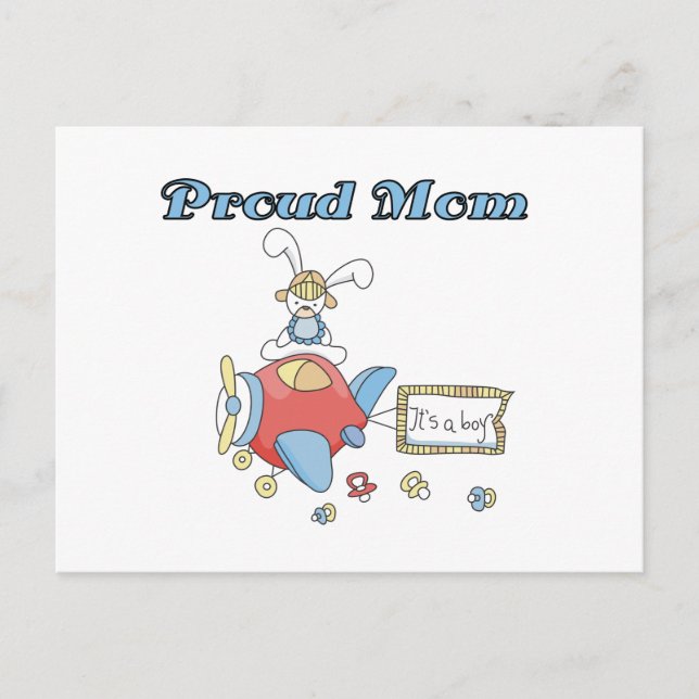 Proud Mom-Airplane It's a Boy tshirts and gifts Announcement Postcard (Front)