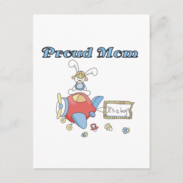 Proud Mom-Airplane It's a Boy tshirts and gifts Announcement Postcard (Front)