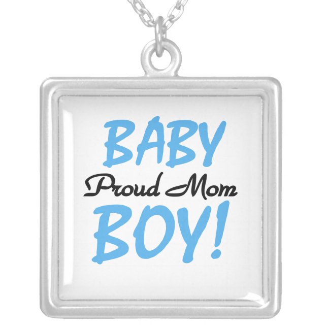 Proud Mom Baby Boy Gifts Silver Plated Necklace (Front)
