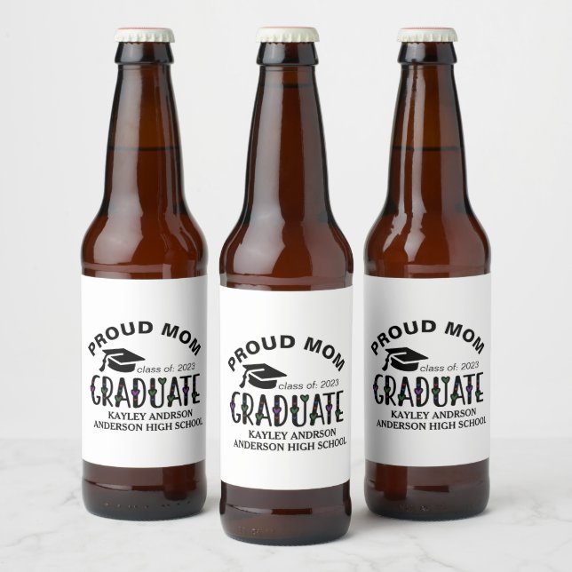 Proud Mom, Custom Graduation Name Year  Beer Bottle Label (Bottles)