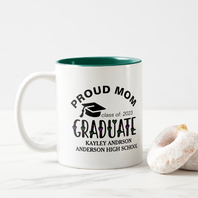 Proud Mom, Custom Graduation Name Year  Two-Tone Coffee Mug (With Donut)