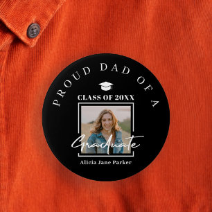 Proud mom custom text graduate photo black button