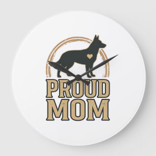 Proud Mom Dog Silhouette Vintage Vector Design_1 Large Clock