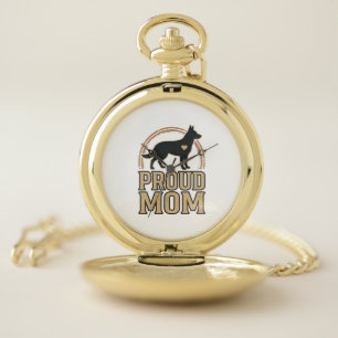 Proud Mom Dog Silhouette Vintage Vector Design_1 Pocket Watch