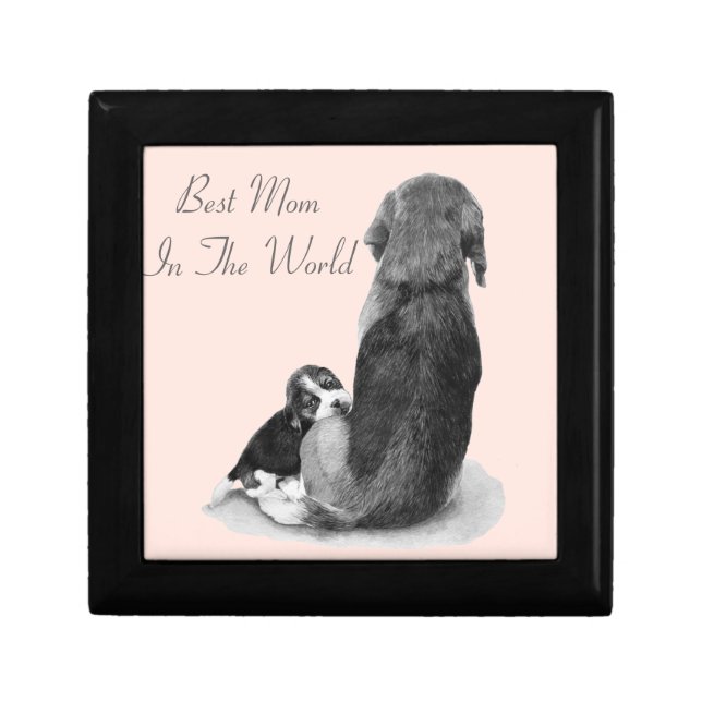 proud mom dog with cute puppy beagle gift box (Front)
