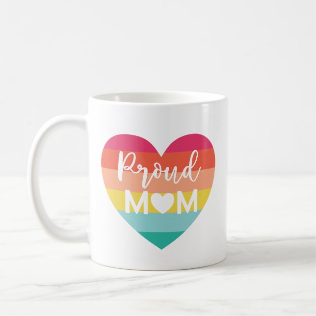 Proud Mom Gay Pride Colourful Rainbow Heart Coffee Mug (Left)