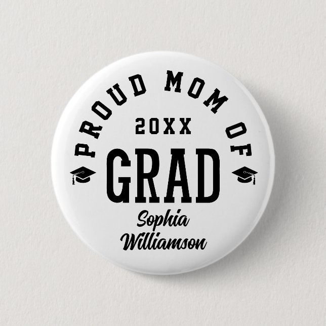 Proud Mom Grad Varsity Typography Graduation Button (Front)