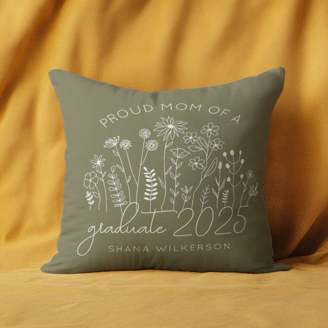 Proud Mom Graduation Blooming Wildflower Modern Throw Pillow (Creator Uploaded)