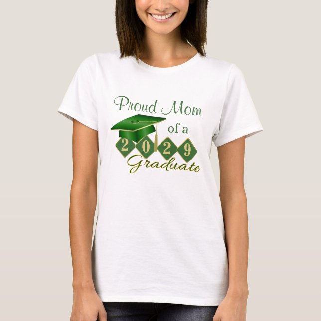 Proud Mom Graduation Green & Gold T-Shirt (Front)