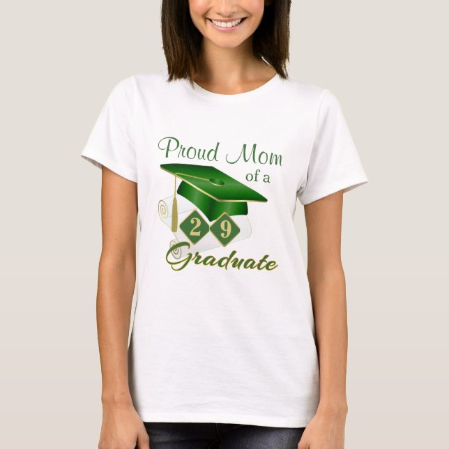 Proud Mom  Green Gold Graduation T-Shirt (Front)