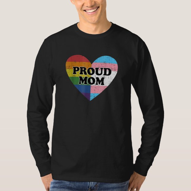 Proud Mom Heart rainbow and transgender flag lgbt  T-Shirt (Front)
