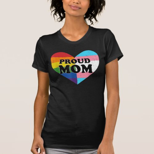 Proud Mom LGBT Transgender Flag Heart Gay Lesbian T_Shirt