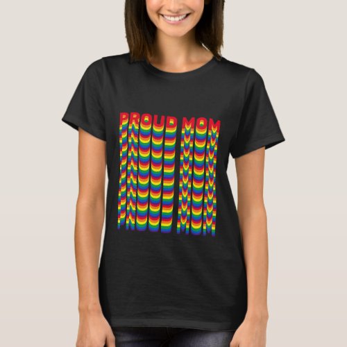 Proud Mom LGBTQ rainbow retro pattern gay pride T_Shirt