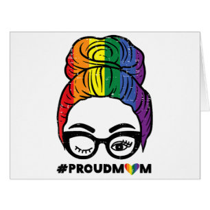 Proud Mom Messy Hair Bun LGBTQ Rainbow Flag Gay Pr Cards