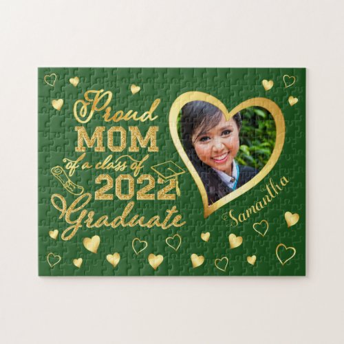 Proud Mom of 2022 Graduate Cute Photo Green Gold Jigsaw Puzzle