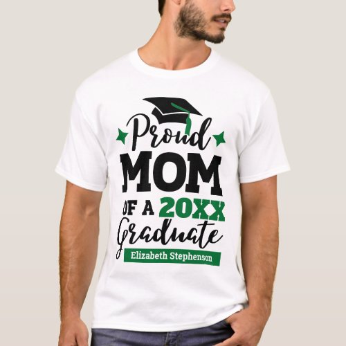 Proud Mom of 2023 graduate black green cap tassel  T_Shirt